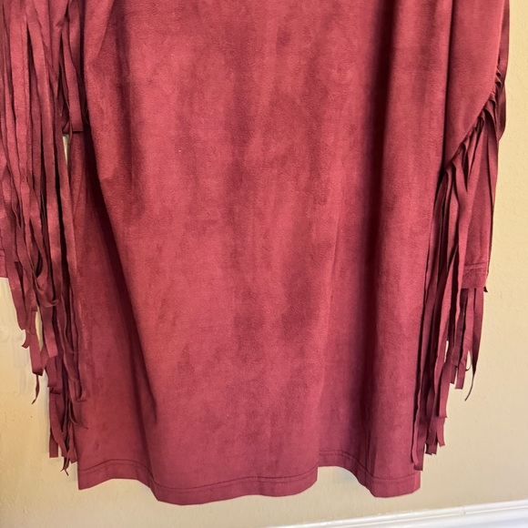 WRANGLER Fringed Suede Dress Cowgirl Country Wester Marron Burgundy Wine Sz XL - Picture 7 of 12